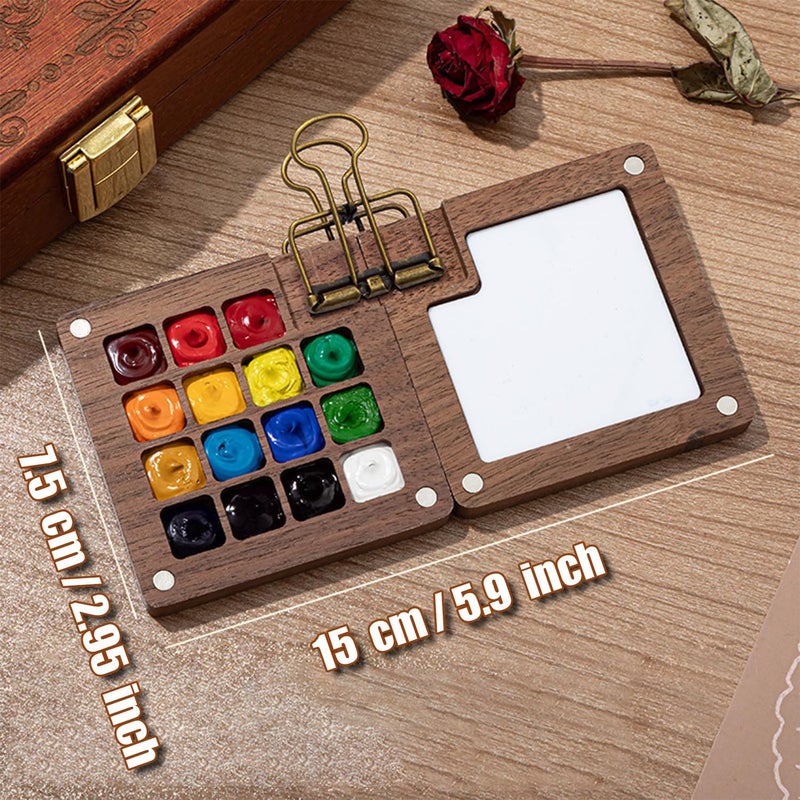 F'DIARY Mini Travel Watercolor Set Pocket Artist Watercolor Travel Set Grid Palette Box Sketch Book Brush Pens With Binder Clips For Painters Artists Students - Image 2